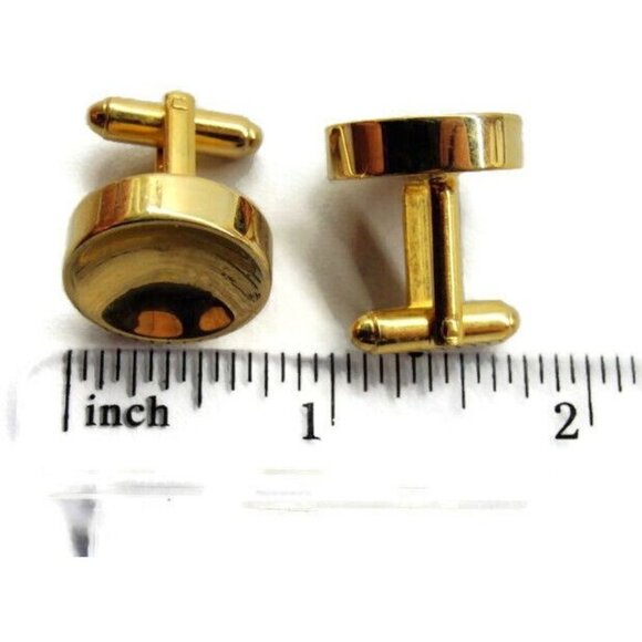 Shields Gold Tone Round Concave Cufflinks Tux Shirt Dress Suit Vintage - Picture 7 of 8